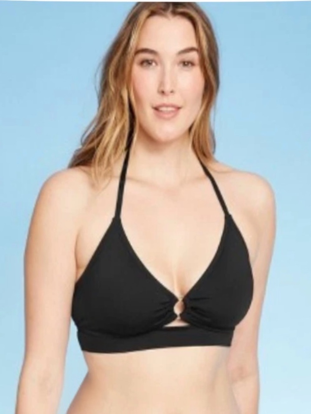 NWT Kona Sol Black Ring Front Halter Black Bikini Top – Size L